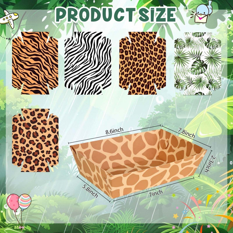 Bolsome 24 Pcs Jungle Safari Animal Party Paper Food Trays Disposable Snack Trays Zoo Theme Print Paper Serving Boats for Fries Nachos Burger Hot Dog Taco BBQ for Wild Animal Jungle Safari Party Decor - Image 3